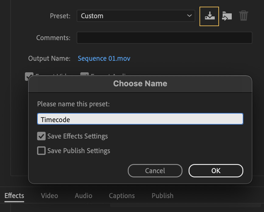 Save preset