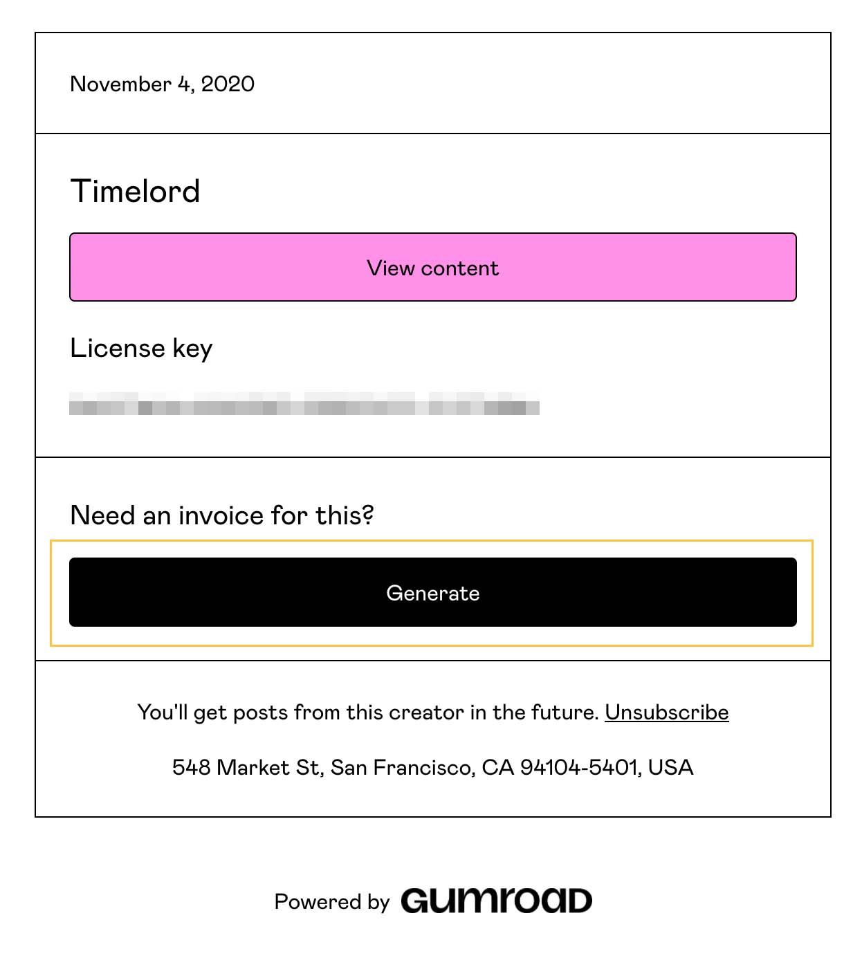 Gumroad generate invoice
