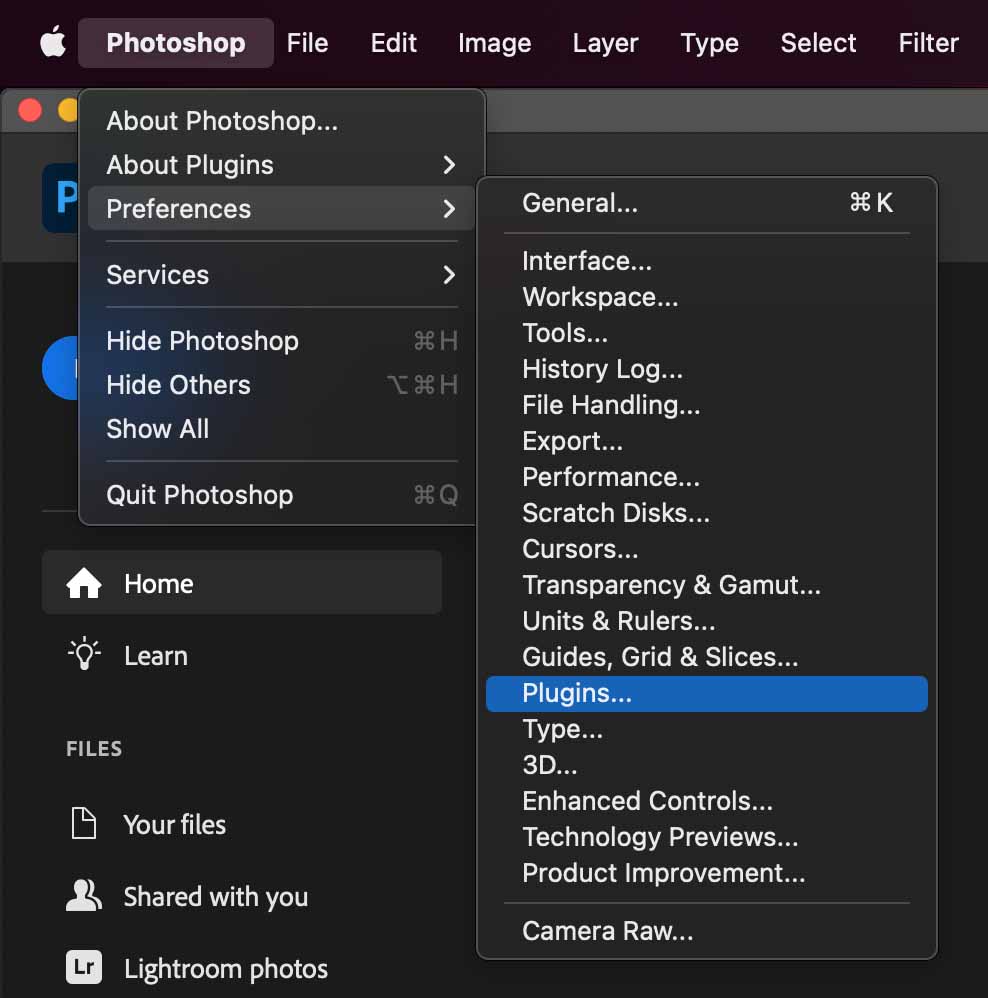 Open Photoshop prefs