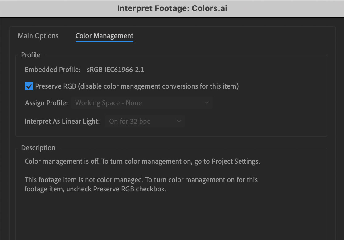 Ignore color profile
