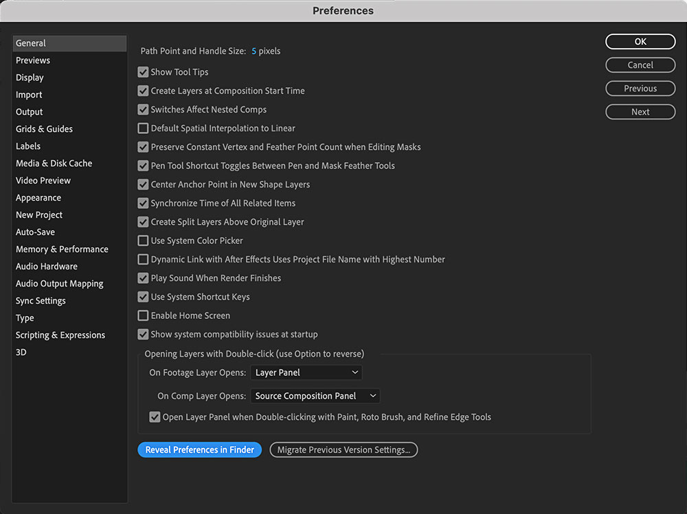 After Effects preferences